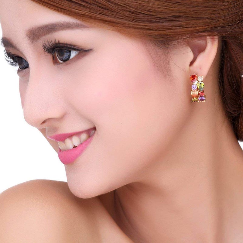 YOUFENG Huggie Stud Earrings for Women Hoop Earrings Multicolored Crystal Elements Fashion Bridal Jewelry New Crystals - Image 3